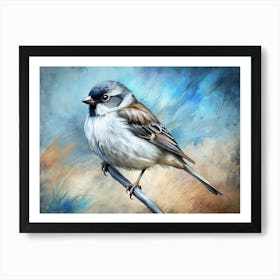 Watercolor Painting Of A Small Bird On A Branch Art Print