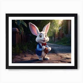 A cute and fluffy white rabbit with big ears and a tie. 4 Art Print