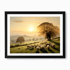 Sheep Grazing In A Field Art Print