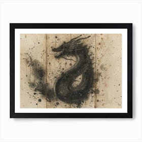 Calligraphic Wonders: Dragon On Wood Art Print