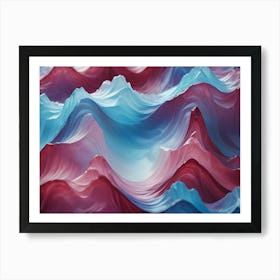 Abstract Image Of A Landscape Of Flowing, Wavy, Surfaces In Shades Of Pink, Blue, And White Art Print