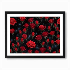 Red Roses On Black Background Art Print