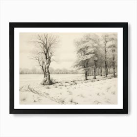 Rustic Farm Forest Sketch Art Print