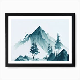 Mountain And Forest In Minimalist Watercolor Horizontal Composition 302 Art Print