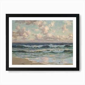 Vintage Painting Stormy Day At The Beach Art Print