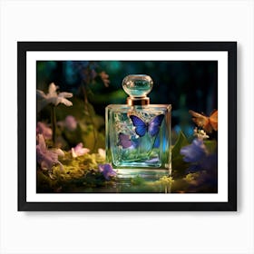 Perfume Bottle With Butterflies Art Print