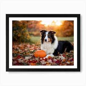 Autumnal Backdrop Transitioning Into Winter An American Border Collie Sits On A Bed Of Fallen Leave 2 1 Art Print