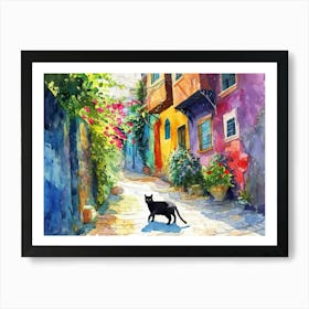 Istanbul, Turkey   Cat In Street Art Watercolour Painting 3 Art Print