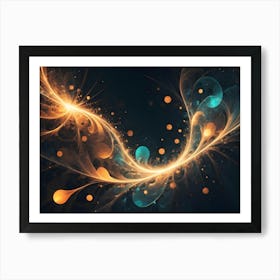 A Swirling Abstract Design With Glowing Orange And Teal Forms On A Dark Background Art Print