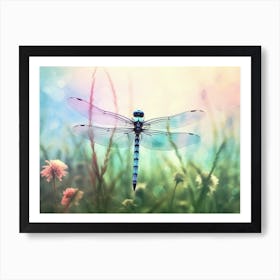 Dragonfly In Meadow Flowers Vintage 1 Art Print