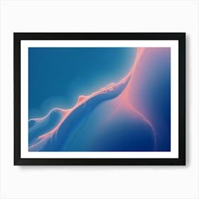 Abstract Background Of A Blue Gradient With A Soft, Pink, Flowing Line In The Foreground Art Print