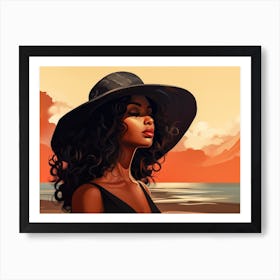 Illustration of an African American woman at the beach 41 Art Print