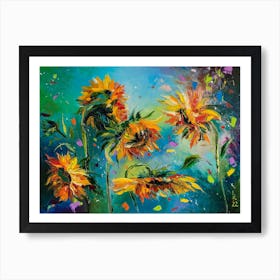 Dancing Sunflowers Painting Flowers Art Print