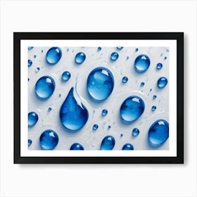 Abstract Blue Water Drops On White Background Art Print