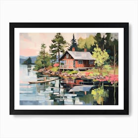 Wooden House At The Lake - expressionism 2 Art Print