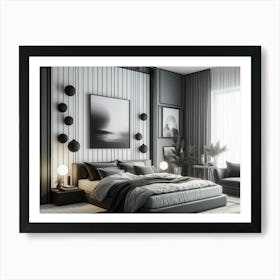 Contemporary bedroom interior design in black white and grey 3 Art Print