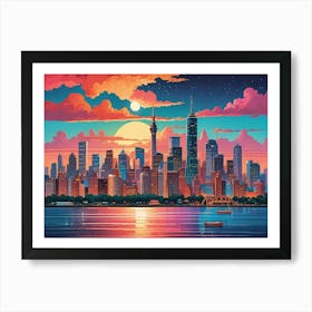 City Skyline At Sunset Art Print