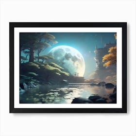 Moonlight Over A Castle Art Print