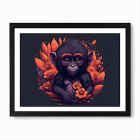 Floral Chimpanzee 1 Art Print