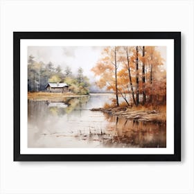 A Painting Of A Lake In Autumn 40 Art Print