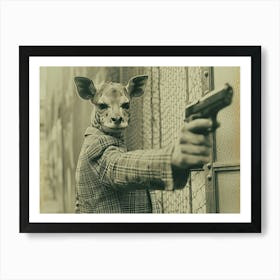 Absurd Bestiary: From Minimalism to Political Satire.Giraffe With Gun Art Print