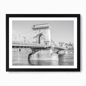 Black And White Budapest Chain Bridge Art Print