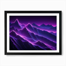 A Futuristic, Neon Lit Mountain Range With Glowing Purple Lines, Creating A Sense Of Depth And Mystery, Resembling A Digital Landscape Or A Sci Fi Setting Art Print