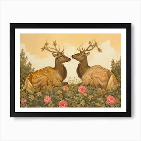 Floral Animal Illustration Elk 2 Art Print