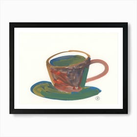 Green Cup Of Coffee - minimal kitchen art cafe illustration Art Print