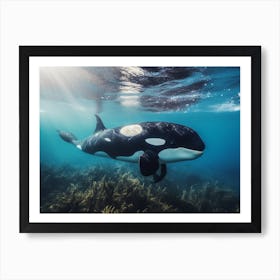 Realistic Photograpjy Of Underwater Orca Whale Art Print