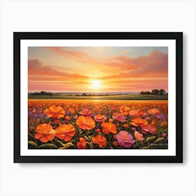 Sunset In A Field Of Poppies Art Print