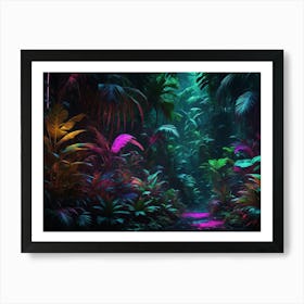 Futuristic neon cyberpunk jungle 2 Art Print