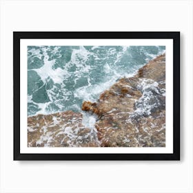 Rocky shore, waves and blue sea water Art Print