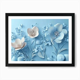 Flowers On A Blue Background 8 Art Print