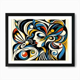 Dynamic & Colourful Abstract Portrait with Butterfly I Art Print