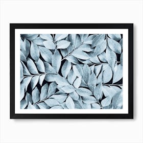 Icy Blue Plant Leaves Art Print