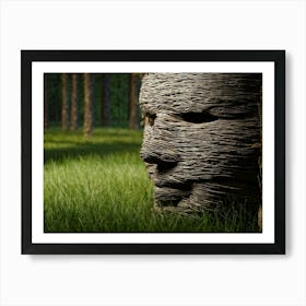 Close Up On A Textured Weathered Face Intricate Grass And Wood Materials Forming Deep Creases And (1) Art Print