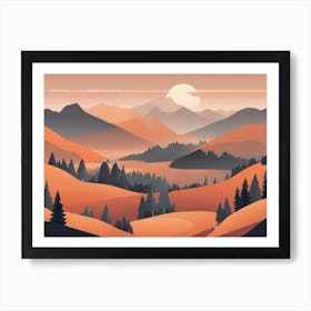 Misty mountains horizontal background in orange tone 168 Art Print