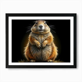 Prairie Dog Portrait With Black Background Art Print