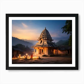 Temple At Dusk paintings art print Art Print