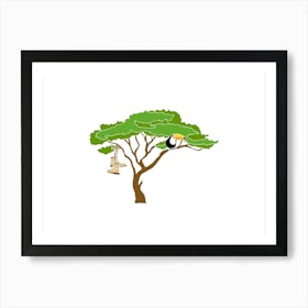 Toucan In Tree With Walking Boots, Fun Safari Animal Print, Landscape Art Print