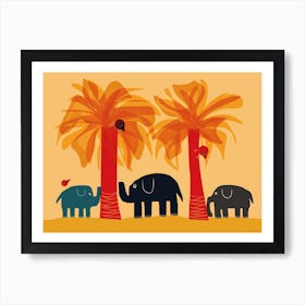 Elephants And Birds With Funny Trees Kids Art Print Art Print