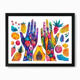 Colorful Hands With Fruit And Vegetables Art Print