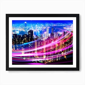 Neon city: Hong Kong, night (synthwave/vaporwave/retrowave/cyberpunk) — aesthetic poster Art Print