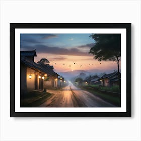 Chinese Village At Dusk paintings art print Art Print