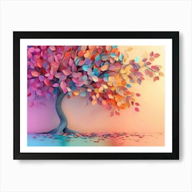 Colorful Tree with Leaves on Hanging Branches Illustration Background 4 Art Print