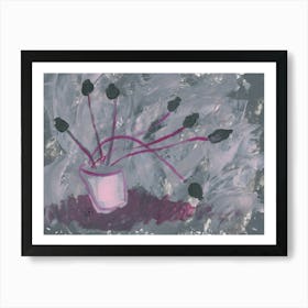Dried Poppies In Gray And Magenta - flower floral hand painted living room bedroom Art Print