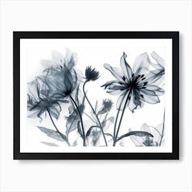 Silhouette Black And White Flowers 1 Art Print