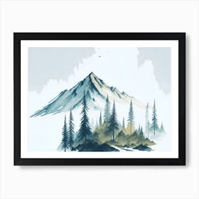 Mountain And Forest In Minimalist Watercolor Horizontal Composition 207 Art Print