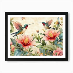 Hummingbirds And Flowers 4 Art Print